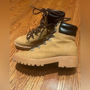 Primark Tan Lace-Up Hiking Boots Lug Sole Size 6